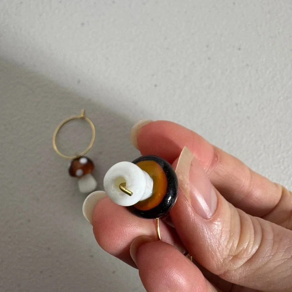 Glass‎ Mushroom Gold Hoop Earrings